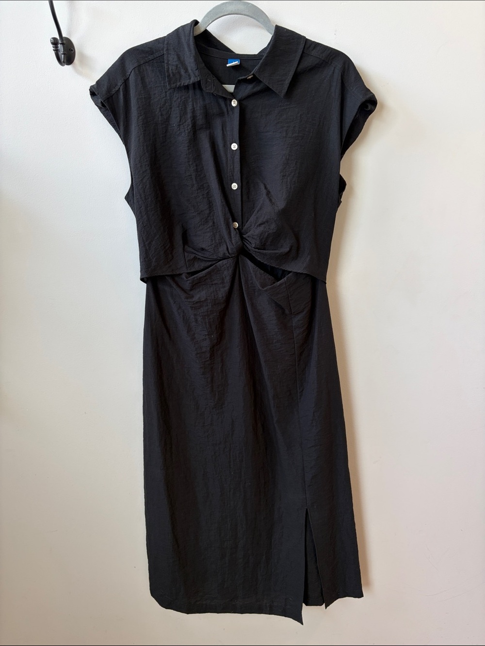 Old Navy Black Twist-Knot Button Midi Dress